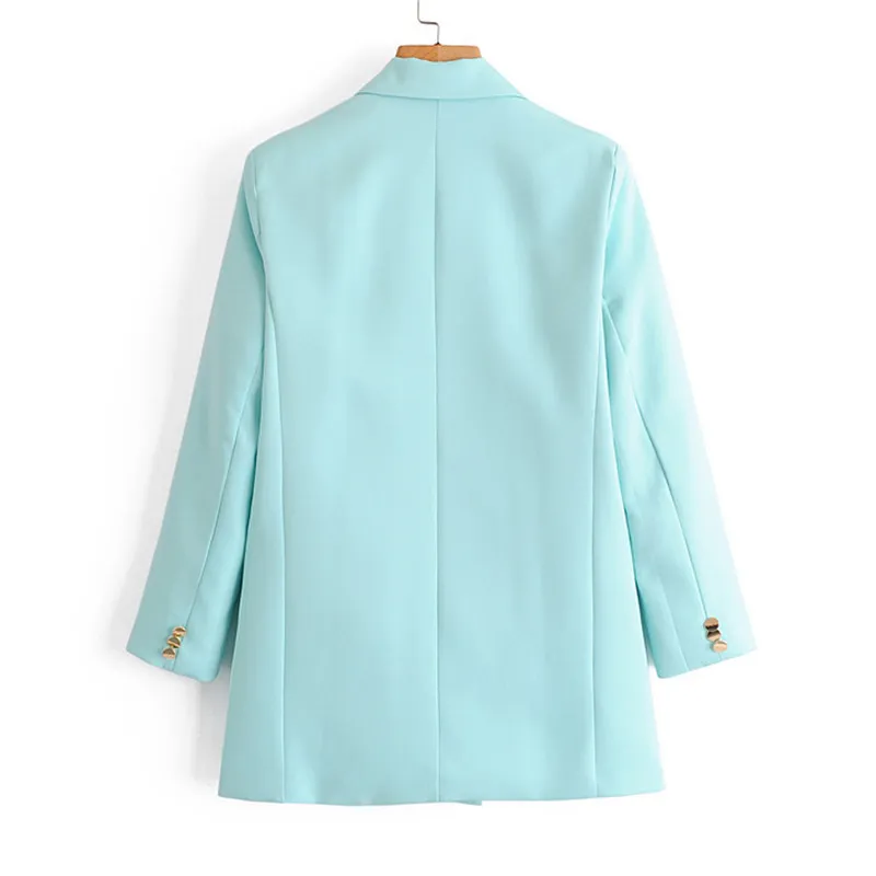 Projektant mody Blazer Kurtka damska Podwójna Metalowe Przyciski Blazers Blue Office Wear Suit Feminino 210430
