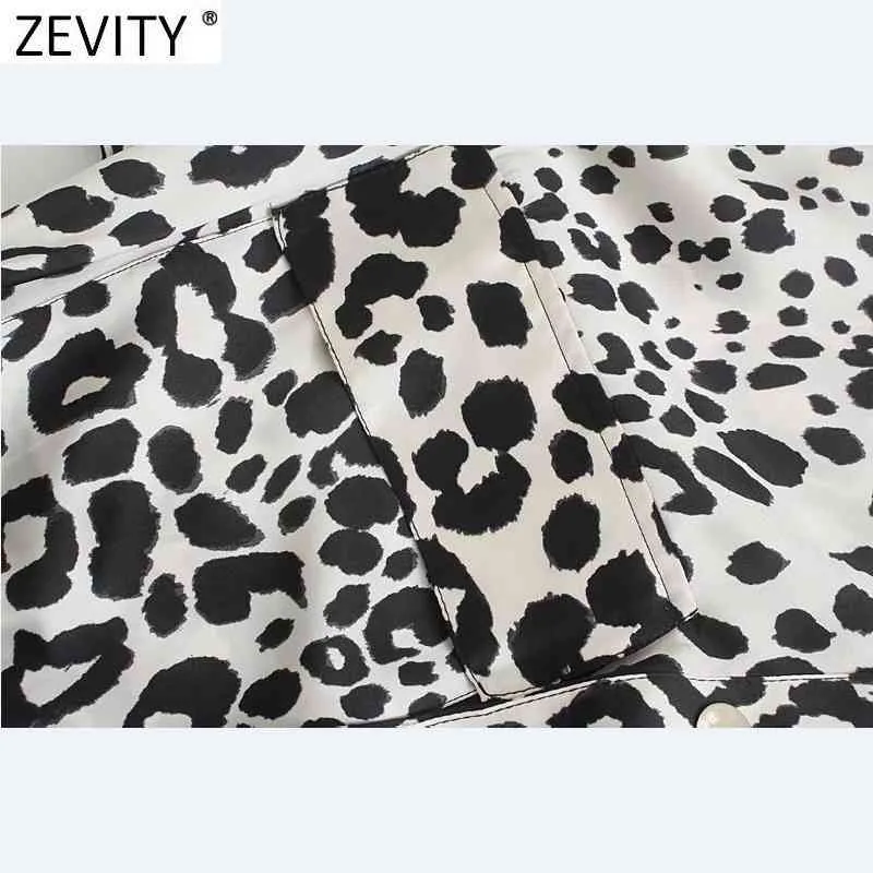 Frauen Vintage Leopardenmuster Doppeltaschen Casual Slim Shirt Kleid Weiblich Chic Breasted Bow Tied Sashes Vestidos DS8137 210420