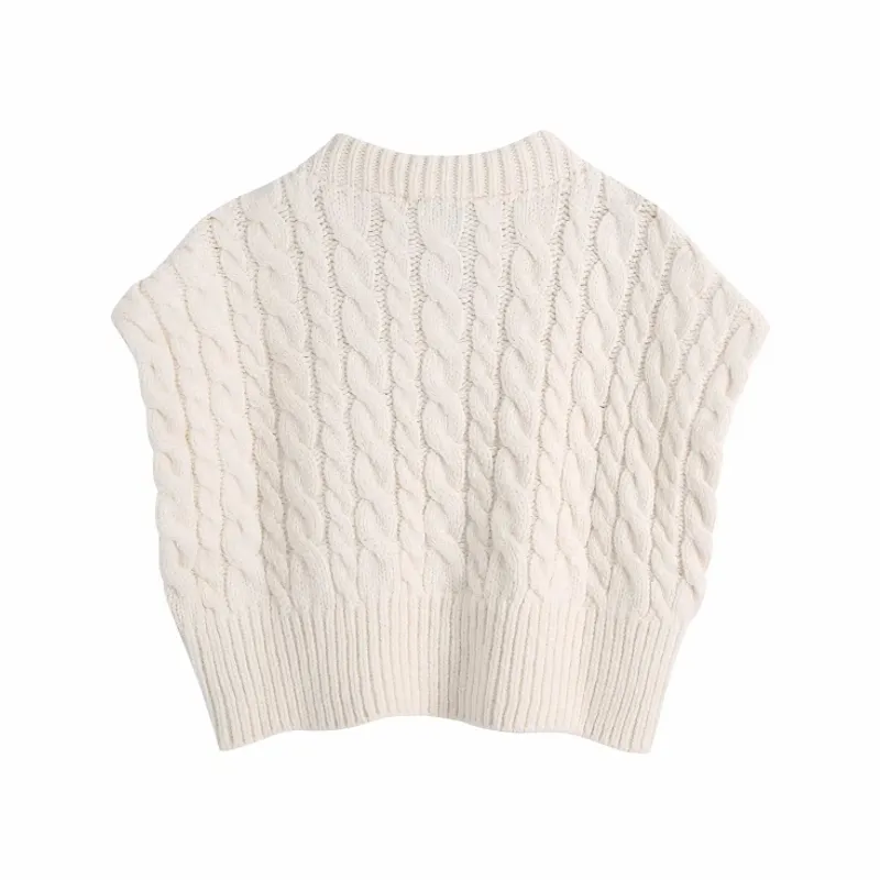 Spring Women Mock Neck Crochet Knitting Short Sweater Female Sleeveless Pullover Casual Lady Loose Tops SW1165 210430