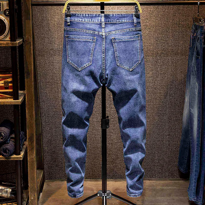 Heren brief borduurwerk streetwear slim fit jeans broek mode merk mannelijke hiphop katoen solide casual joggers denim broek 211111