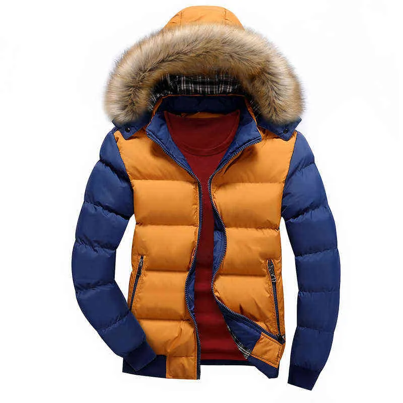 Erkekler Aşağı Parkas Kış Sıcak Polar Ceket 9 Renk Moda Kürk Hood Şapka Ayrılabilir Erkekler Giyim Rahat Erkek Mont Kalın Hoodies 211110