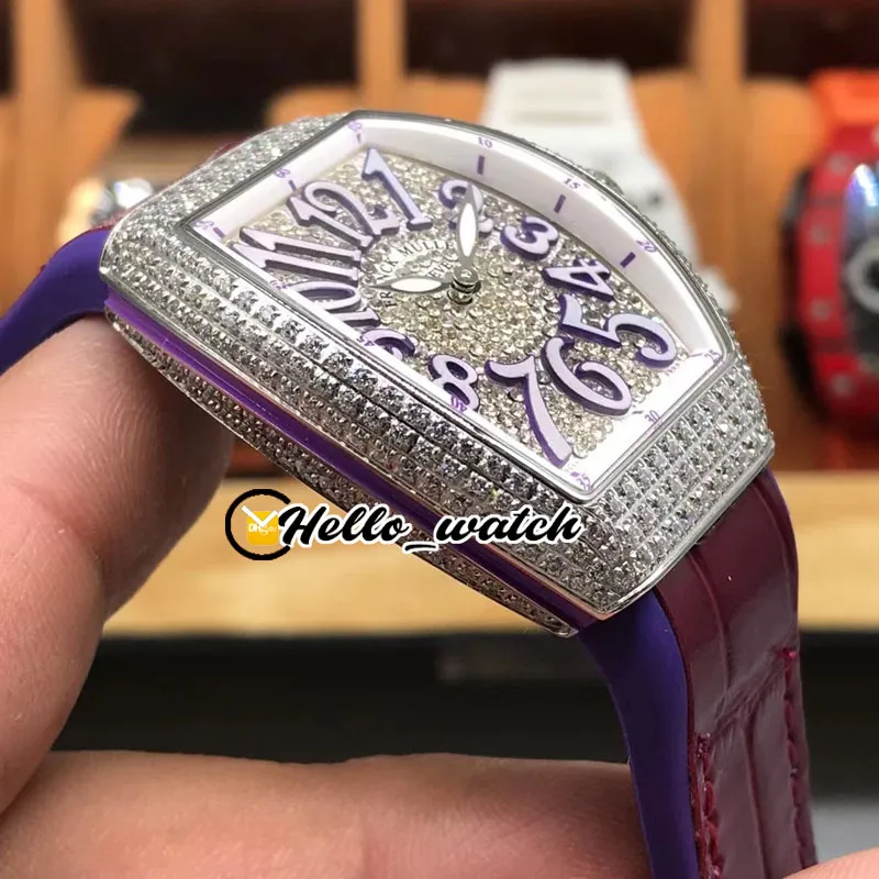 35mm Fashion Ladies Collection V32 SC DT Watches Swiss Quartz Womens Watch Gypsophila Dial Steel Diamond Case Pureple Leatehr RUBB262P