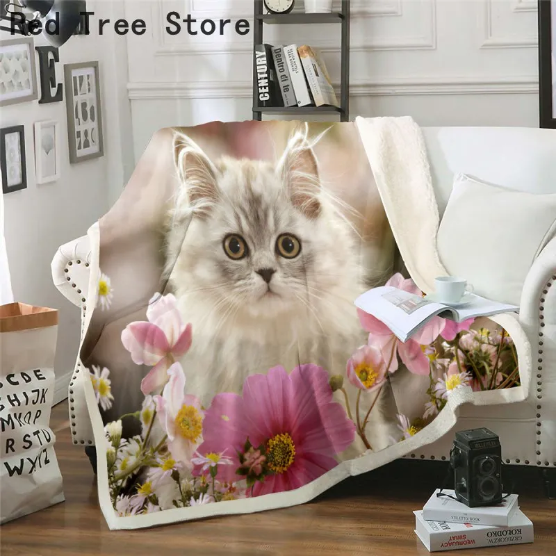 Couverture en flanelle douce imprimée en 3D, couvre-lit pour chaton, bébé, chat, dessin animé, animaux de compagnie, couvre-lit, literie, canapé, décor cadeau