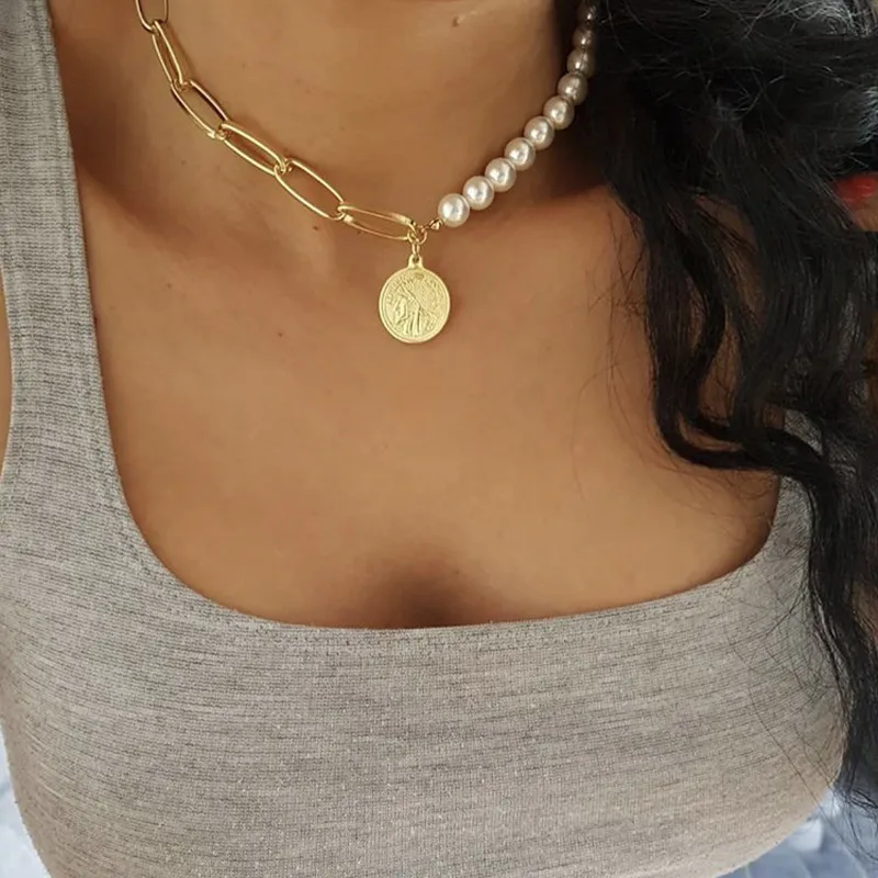 IPARAM mode perle pièce tour de cou court 2020 femmes Boho géométrique pendentif collier tendance bijoux