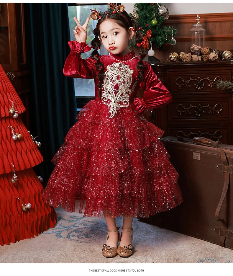 2022 Flower Girls Dresses Vintage Floral Lace long Sleeves Floor Length Dress Wedding Party Evening Formal Pegeant Dance Gown