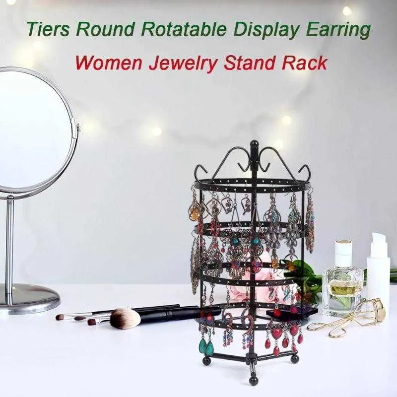 144 Holes Jewelry Organizer Stand Holder Fashion Earrings Display Rack Metal Jewelry Stand Showcase 210705