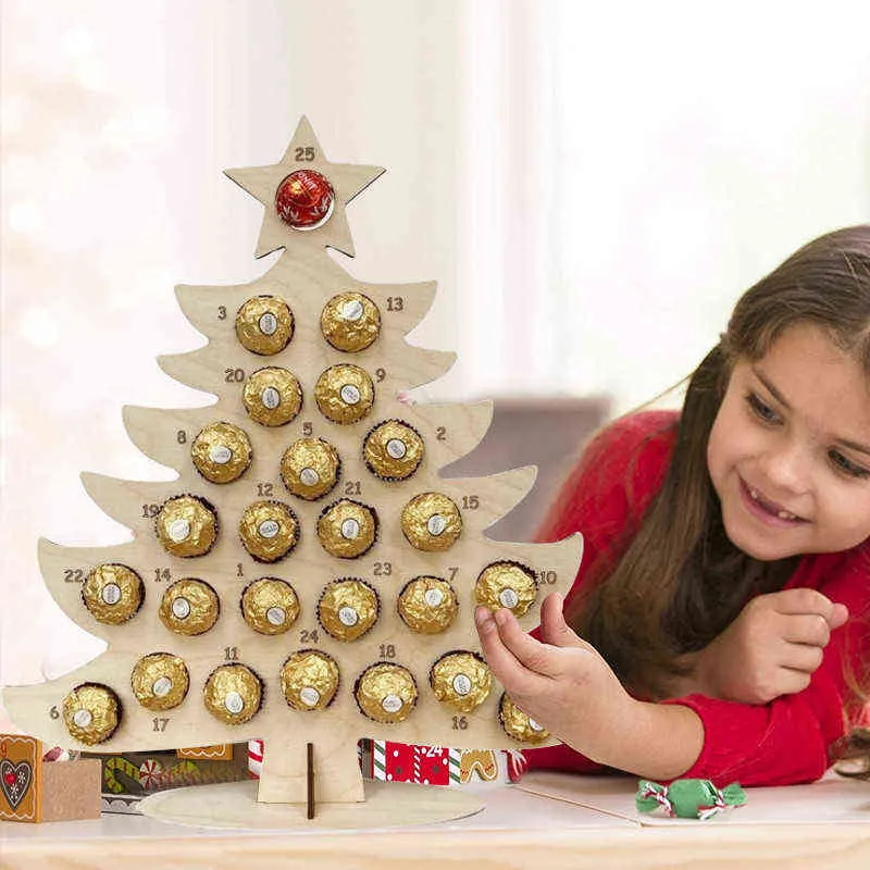 2022 jaar kerst houten advent kalender chocolade houder aftellen kalender voor kerst elanden aftellen kalender voor xmas 2111104