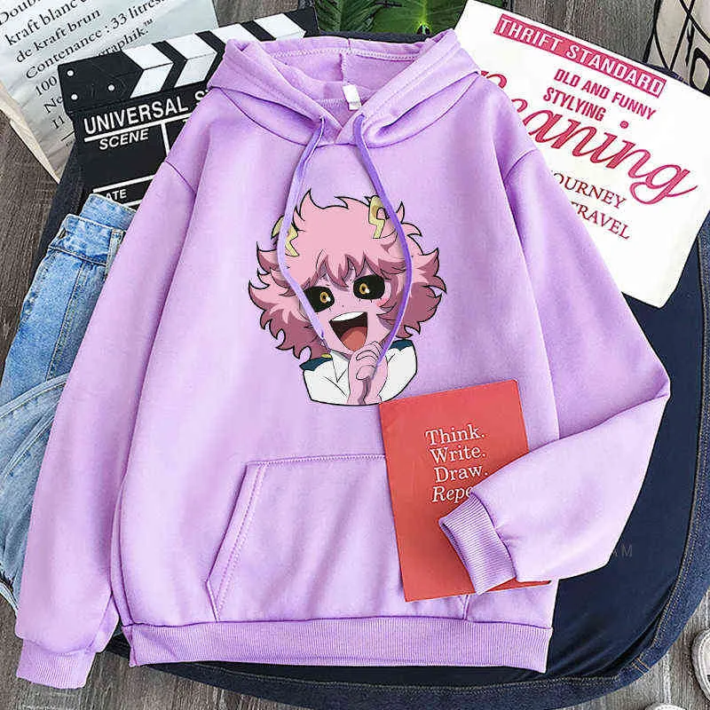 Harajuku Anime My Hero Academia Sweats à capuche à manches longues unisexe Streetwear Cartoon Kawaii Shy Girl Graphics Mina Ashido Sweatshirts Y211122