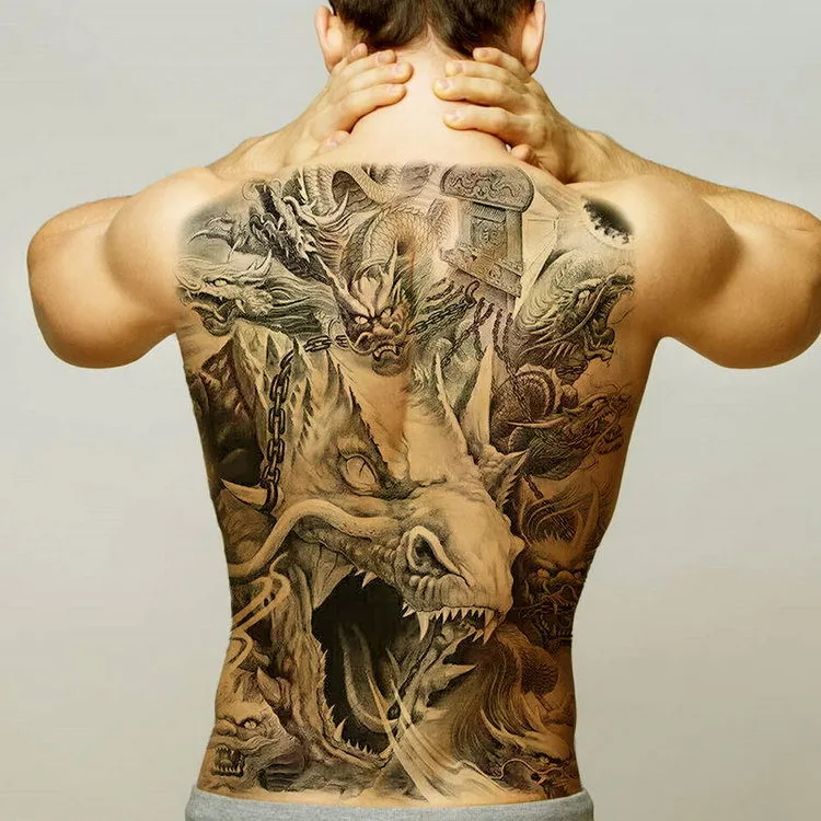 Grandi dimensioni Gruppo nero Draghi Tatuaggi impermeabili Grande rubinetto Adesivi tatuaggi temporanei Completo schiena corpo Tatoo falso uomo e donna8941299