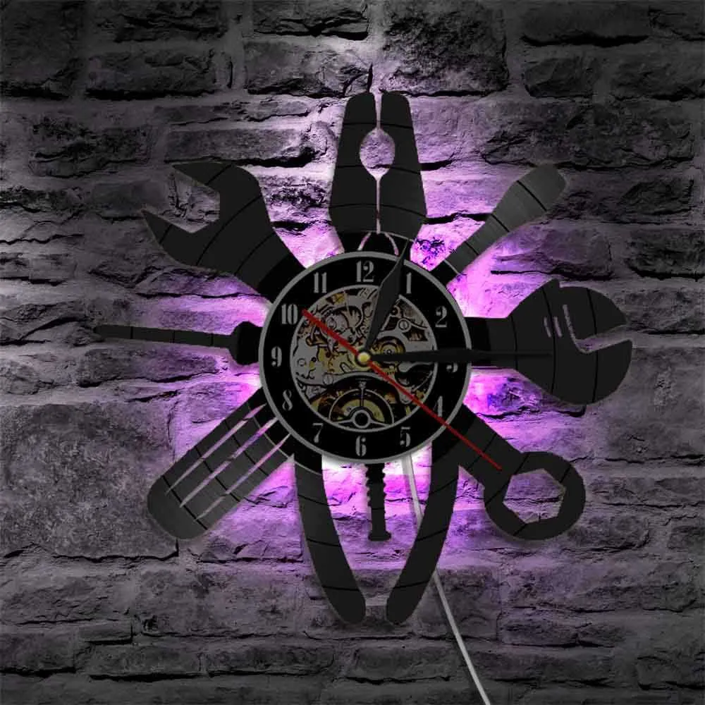 Инструменты ремонта сантехника светодиодные ночные светильники рекордные часы иллюстрация гаражные стены Art Watch Exclusive Wanging Wall Lamp x07269170537