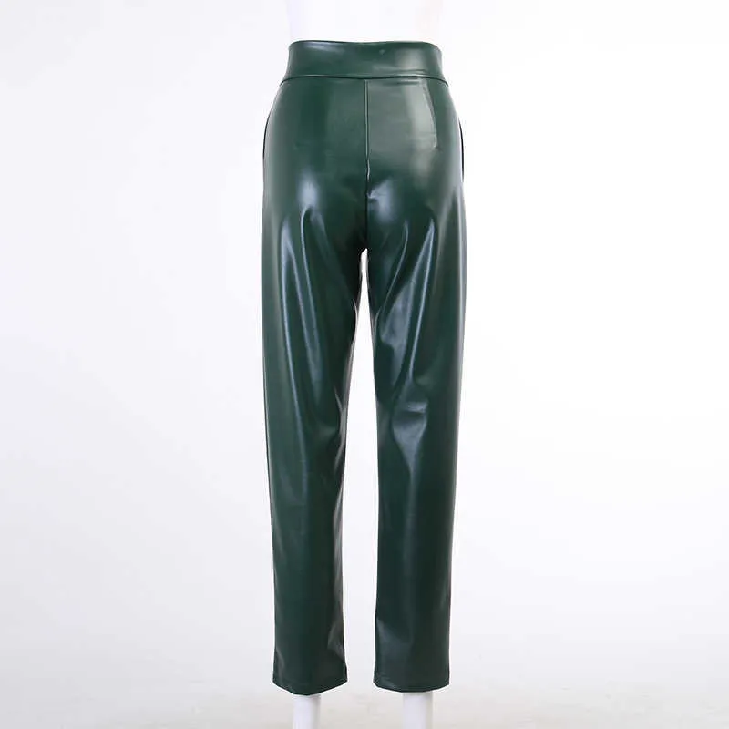 Colysmo PU Deri Pantolon Kadınlar Seksi Düğme Yüksek Bel Pantolon Katı Renk Düz Sonbahar Y2K Giysileri Rahat Streetwear 210527