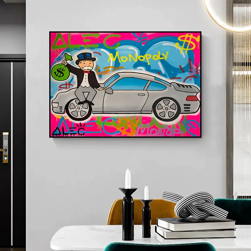 Граффити старик с долларовыми денежными мешками и плакатами автомобиля и принтами Alec Canvas картины настенные художественные картинки для гостиной дома декабрь 6388708