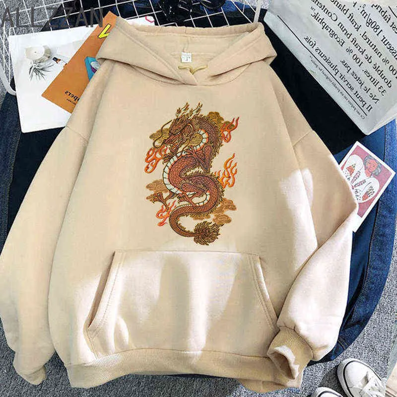 Autunno Inverno Cinese Golden Dragon Felpe con cappuccio da uomo Harajuku Cartoon Graphic felpa manica lunga Streetwear maschio Dropshipping Y211122