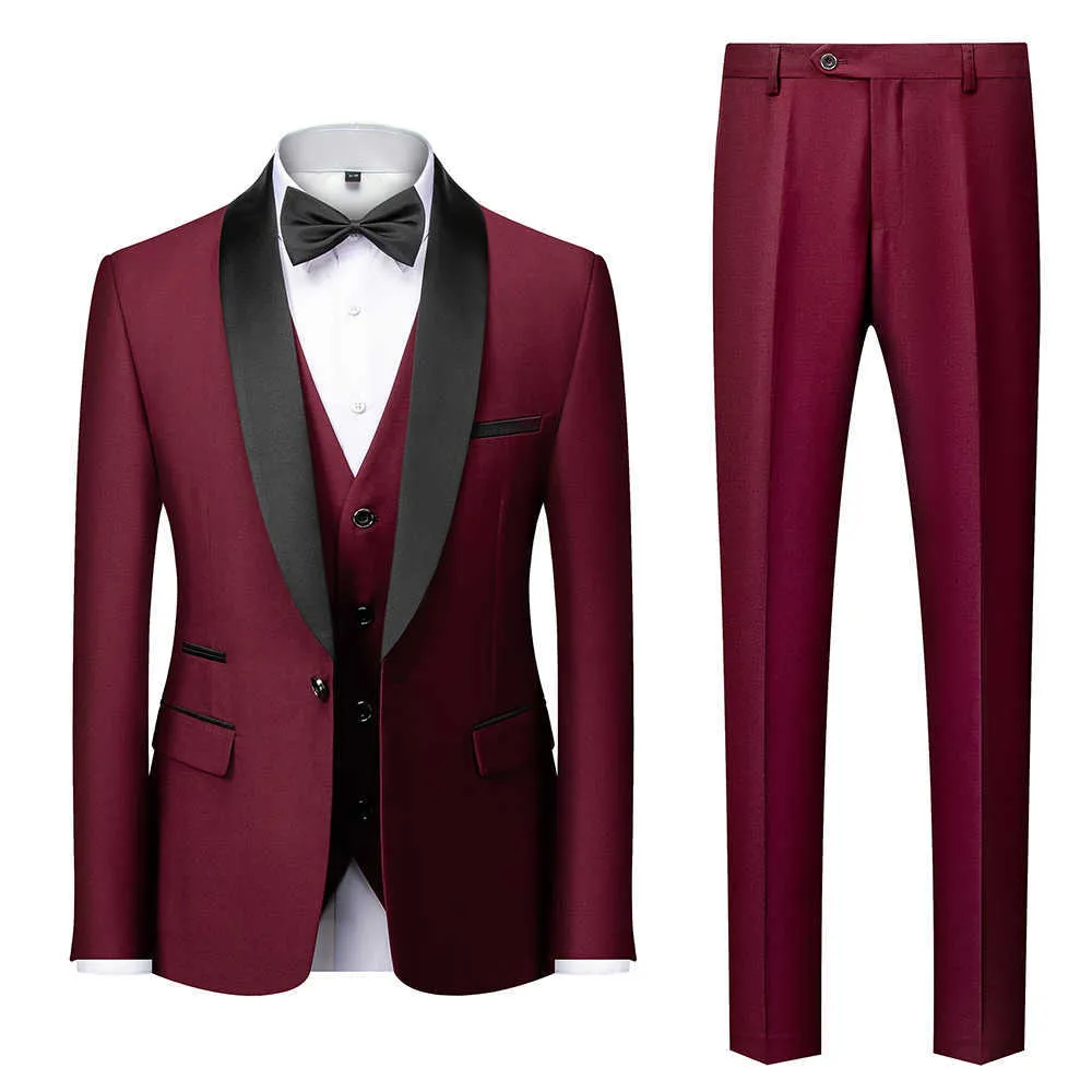 Men Mariage Color Block Collar Suits Jacket Trousers Waistcoat Male Business Casual Wedding Blazers Coat Vest Pants Set X0909
