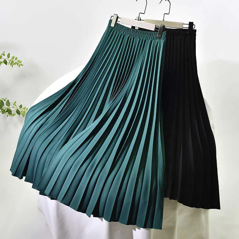 Women A-Line Spring Pleated Skirt Elegant Stretch High Waist Long Femme Faldas Jupe Saia White s 210621