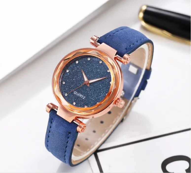 Casual Starry Sky Watch Colorful Leather Strap Silver Diamond Dial Quartz Womens Watches Delicate Ladies Wristwatches Manufactory 258a