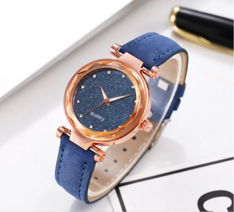 Повседневные часы со звездой, шлифованный кожаный ремешок, серебряный бриллиантовый циферблат, кварцевые женские часы, женские наручные часы, мануфактура Whole246j