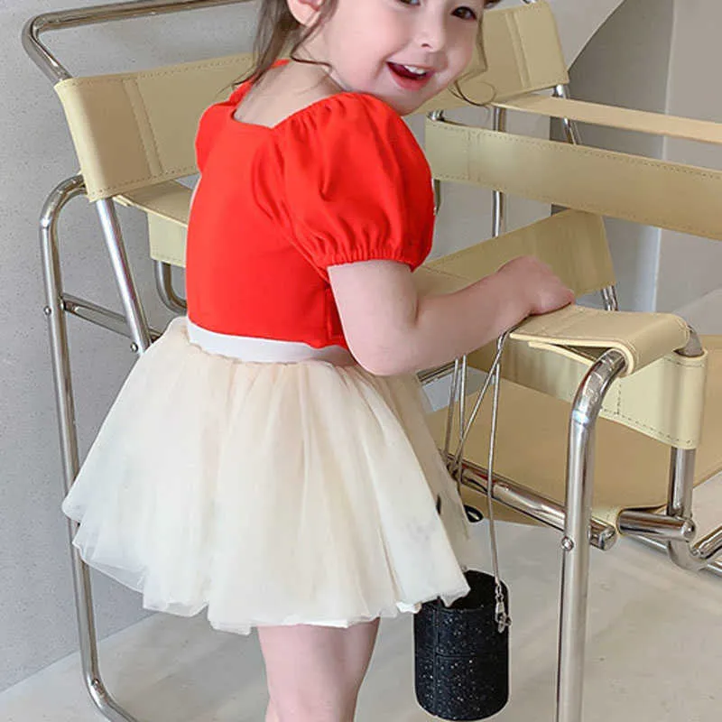 Mädchen Sommer Puff Kurzarm T-Shirt Baby Mode Stil Kinder Kleidung Einfache Elegante Kleidung Tops 210625