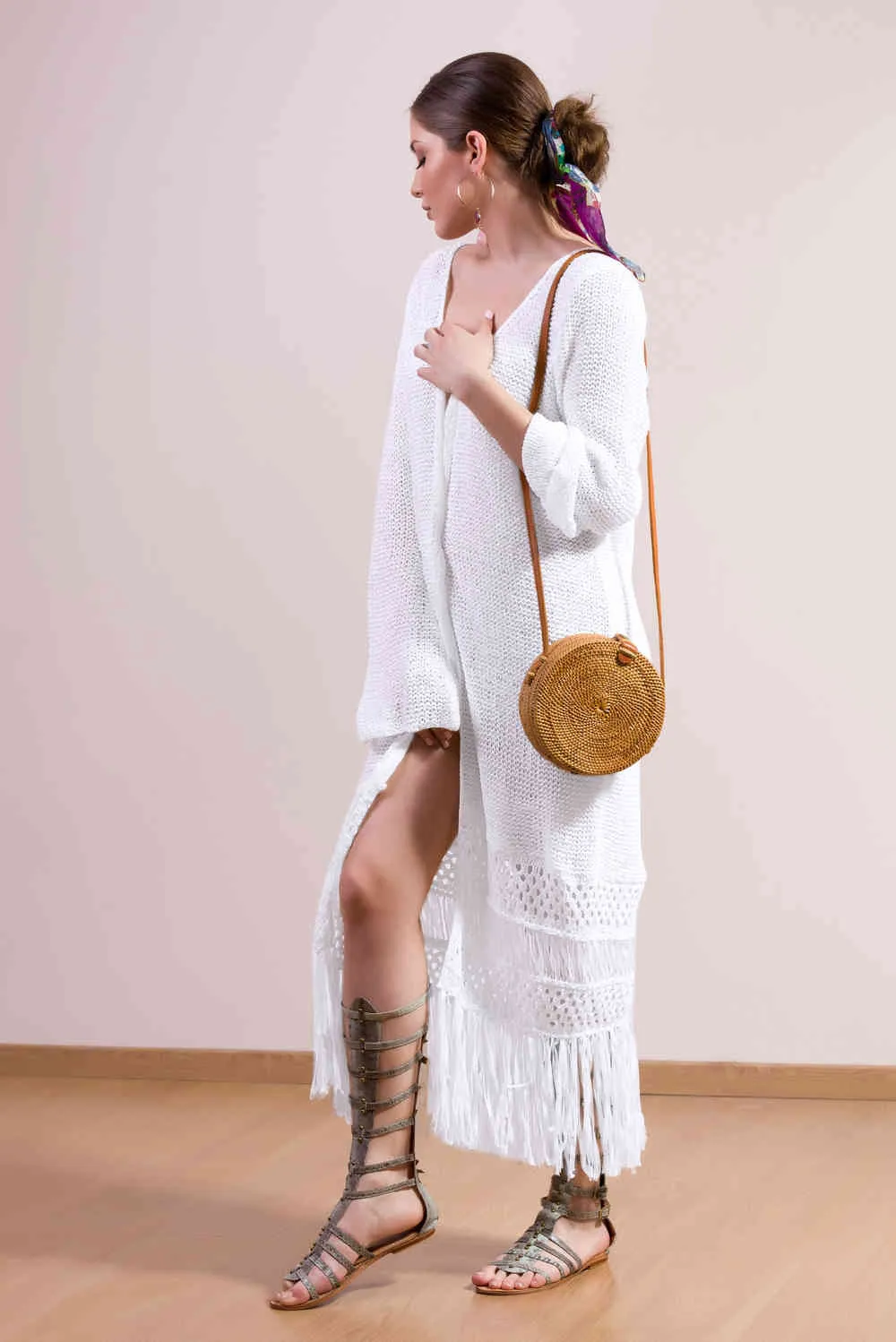 Sexy White Através Bikini Cover-Ups Chiffon Túnica Longa Kimono Mulheres Verão Wrap Dress Beach Wear Swimsuit Cover Q1278 210420