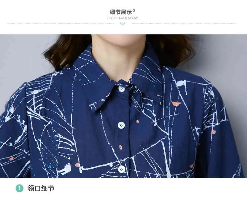 Plus Size Kimono Blusa Túnica 3D Impresso Longa Blusas Femininas Primavera Autumn Sleeve Algodão Camisa de Linho Tops Mujer 210514