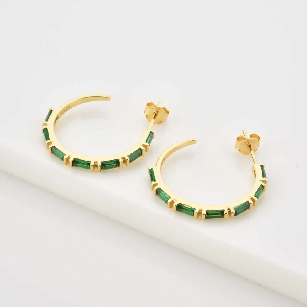 ANDYWEN 925 Sterling Silver Gold 19mm Big Hoops Square Zircon Green Black Piercing Earring Rock Punk Large Jewelry 210608254v