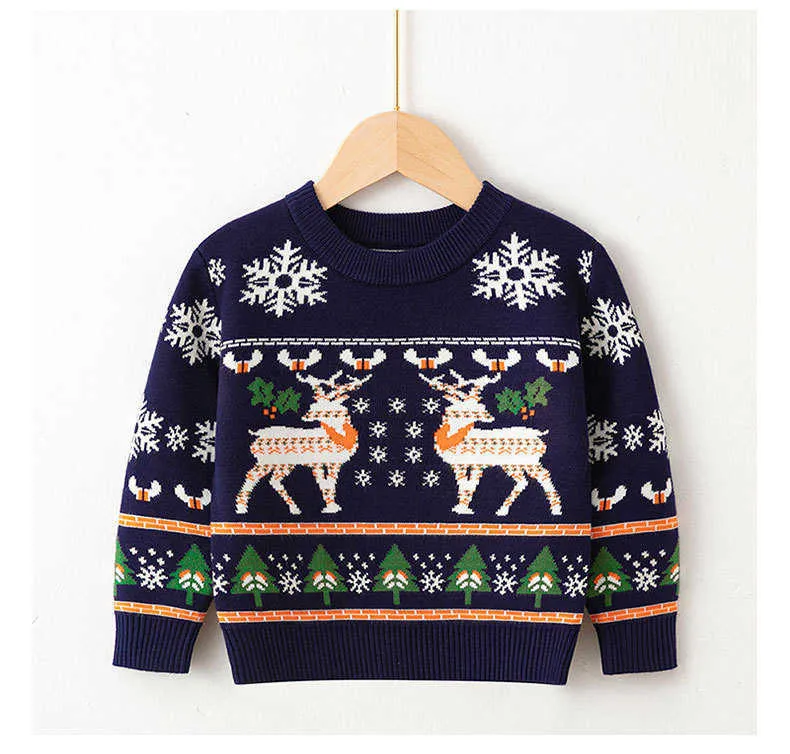 Christmas Children Sweaters Clothes Knitted X-mas Girls Boys Sweater Pullover Cotton Toddler Kids Pullover Bottoming Knitwear Y1024