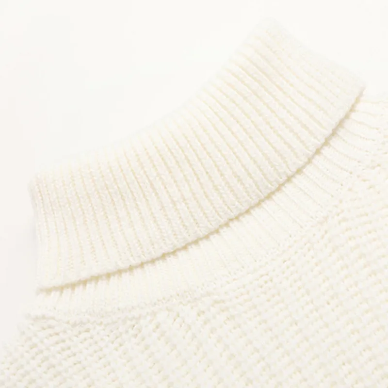 Suéter blanco de cuello alto con cuentas y borlas para mujer, jersey recortado calado de punto, tops vintage de otoño e invierno 210415