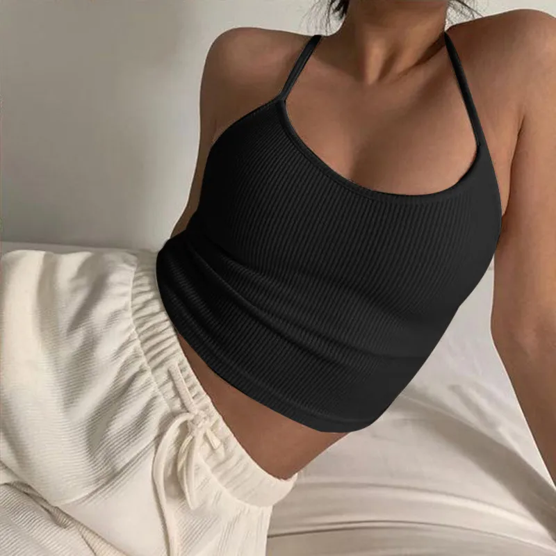Femmes Sexy Ribbed Crop Tops Tube Top Femme Streetwear Sans manches Camis Sports Sports Basic Lingerie Tee Bandeau Tank 210517