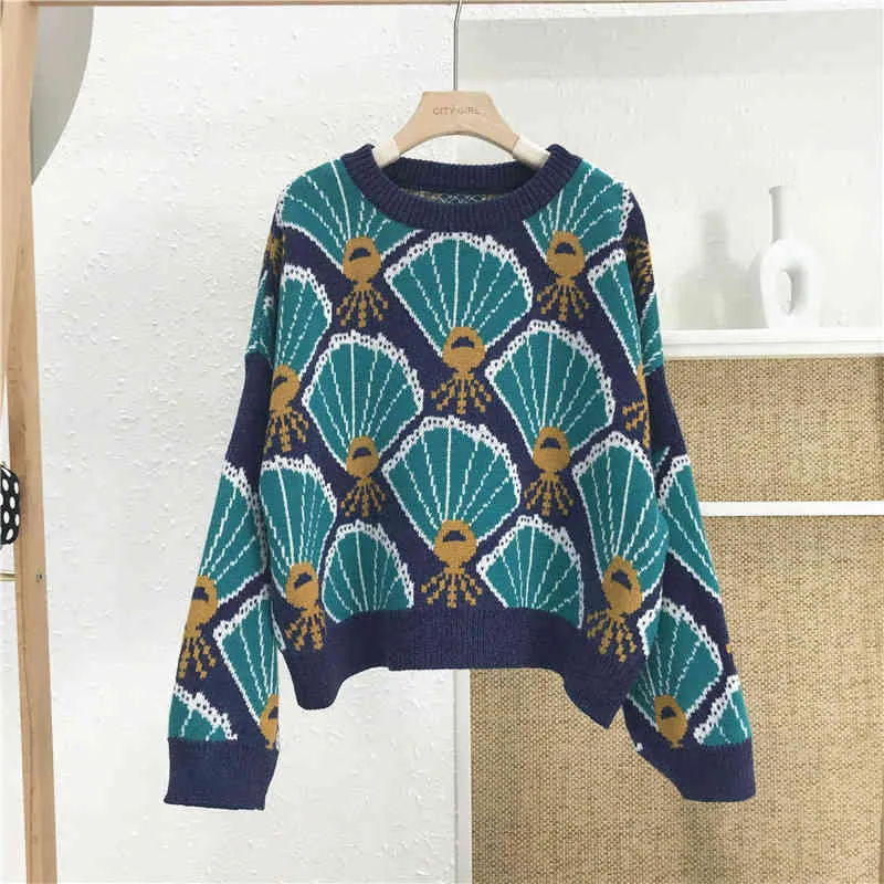 H.SA Autumn winter women pullovers French style long sleeve casual crop Retro Soft knitted jumpers sweater mujer Top 210417