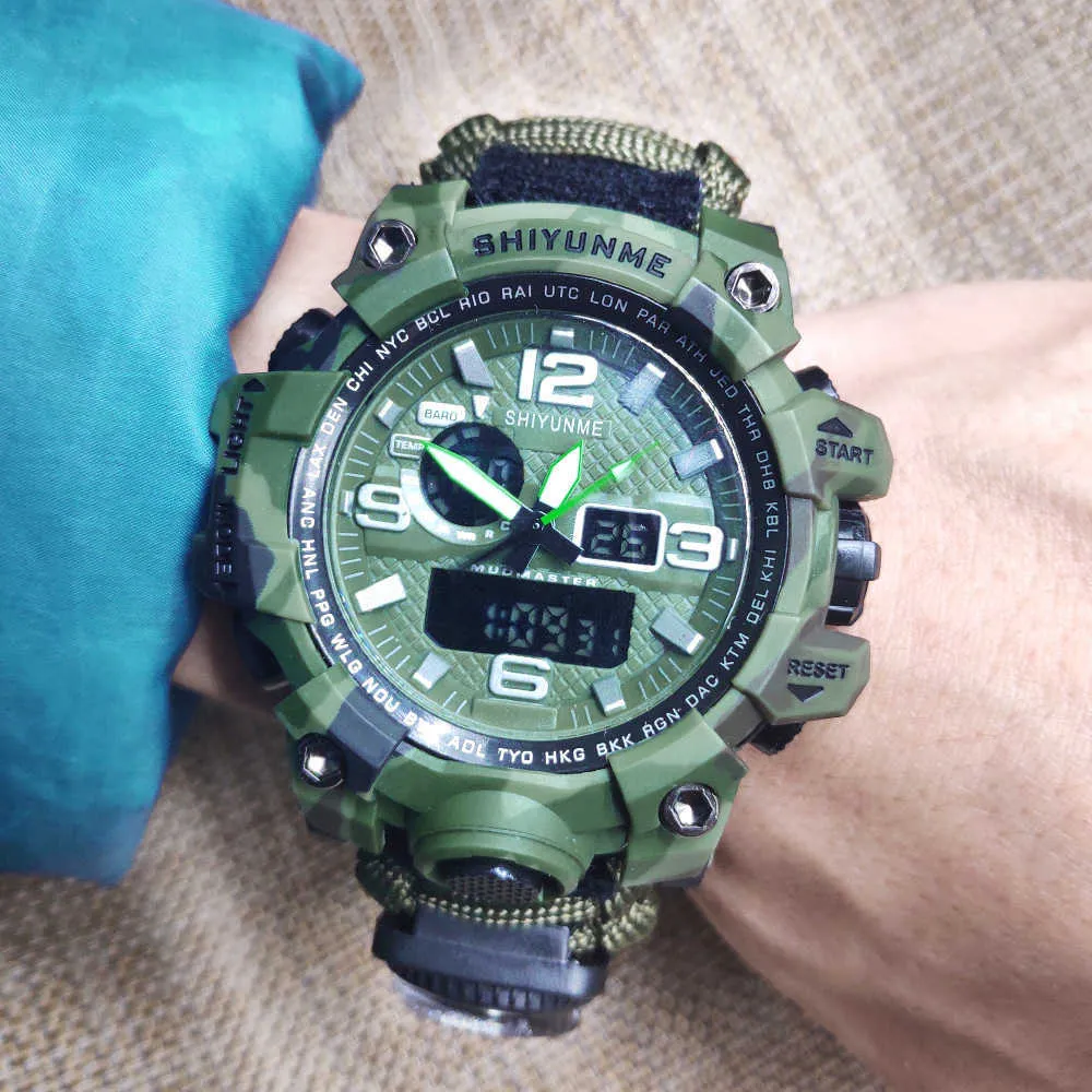 Men Military Outdoor Sport Watch Compass Multifunctional Waterproof Quartz Watch Thermometer LED Digital Watch Reloj de hombre G1022