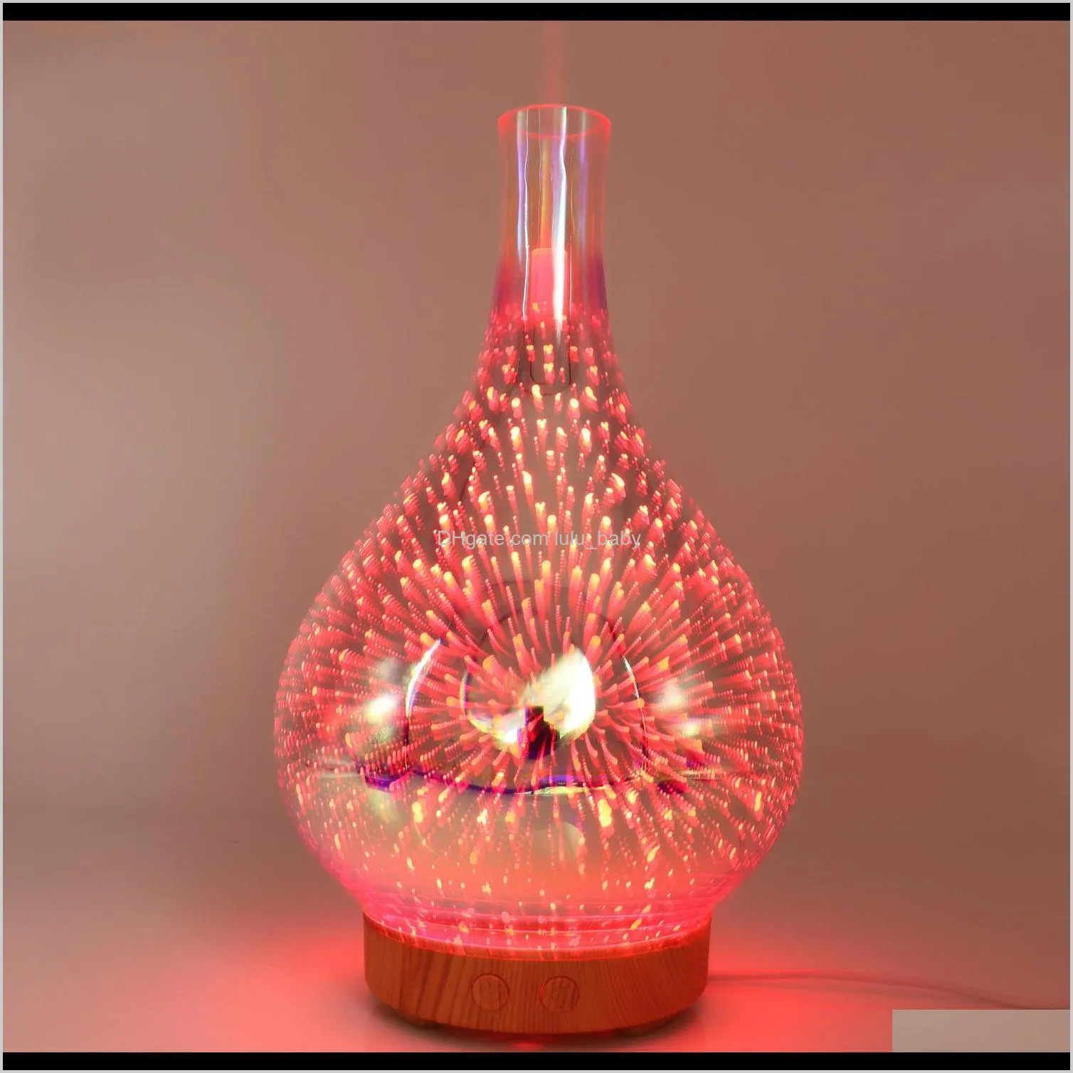 ultrasonic humidifier 3d fireworks glass vase shape air humidifier with led night light aroma oil diffuser mist maker