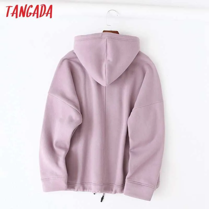 Tangada automne hiver femmes lavande coton polaire sweat à capuche dames pulls surdimensionnés poche hauts à capuche SD62 210609