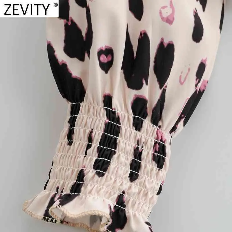 Kvinnor Vintage Leopard Print Elastisk midja Slim Shirt Stand Collar Långärmad Blus Lady Roupas Femininas Skörd Tops LS9185 210420