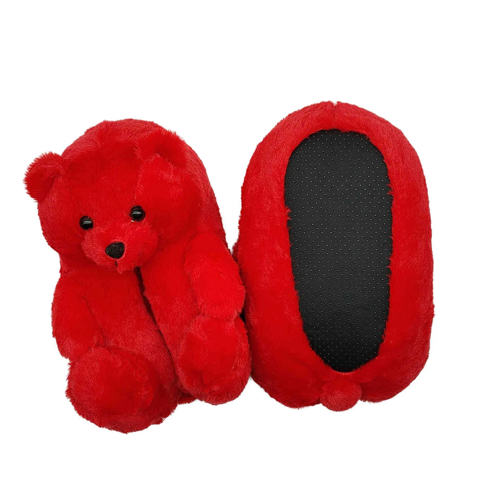 Teddy Bear Donne Pantofole Pelle Peluche Cartoon Carino Bear House Slipper Indoor Furry Furmy Fur Slifts Donna Scarpe Sandali 2021 Y0406