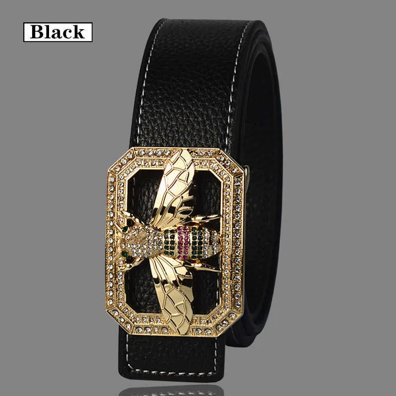 Luxus Marke Gürtel für Männer Frauen Unisex Mode Shiny Bee Design Schnalle Hohe Qualität Taille Shaper Leder Gürtel X0726