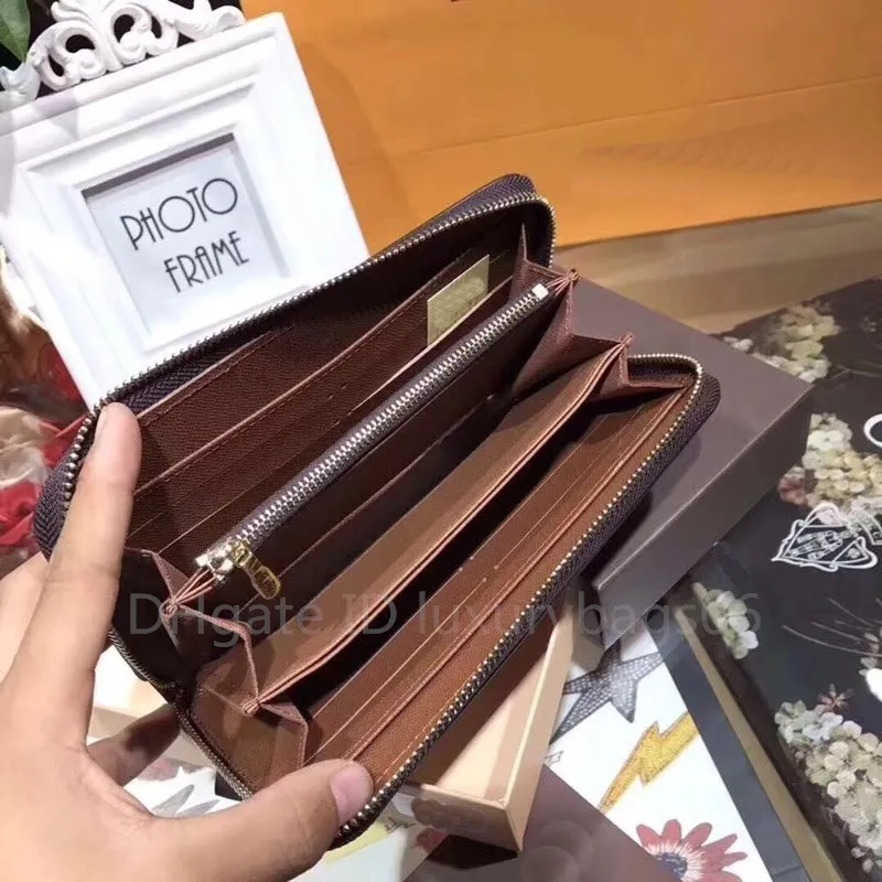 Modedesigner äkta läder zippy plånbok kvinnor plånbok mynt handväska långa plånböcker vik korthållare passhållare kvinnor fo243c