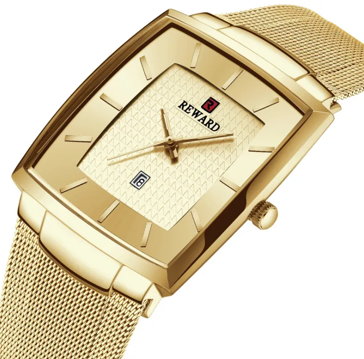 Recompensa 48 37mm de Diâmetro Dial Quartz Mens Watch Calendário Confortável Cinto de Malha de Aço 6MM Ultra Fino Gentlemans Relógios Simples Para Be218R