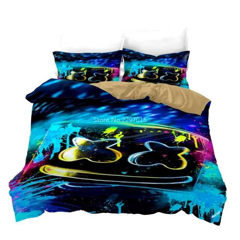 DJ Marshmello 3D Zestaw pościeli nadrukowany kołdra poduszka poduszka podwójna pełna królowa King Bed -Blothes Pokrywa Zestawy H09289z