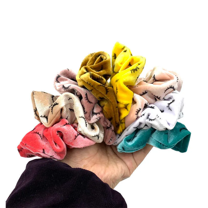 20 stücke 8 Farben Samt Wimpern Haar Scrunchies Großhandel Vintage Wilde Haarband Elastische Gummiband Mädchen Mode Pferdeschwanz Halter x0722