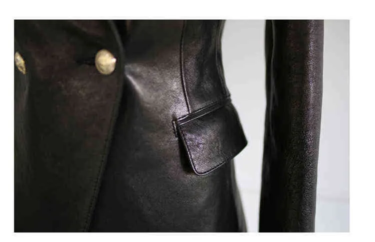 ファッション女性春秋ブラックフェイクレザージャケットボタン基本コートターンダウンカラーバイカージャケットC9D206M 211029