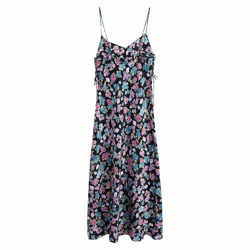 Women Summer Dress Fashion Spaghetti Strap Floral Prints Midi Sundress 210602