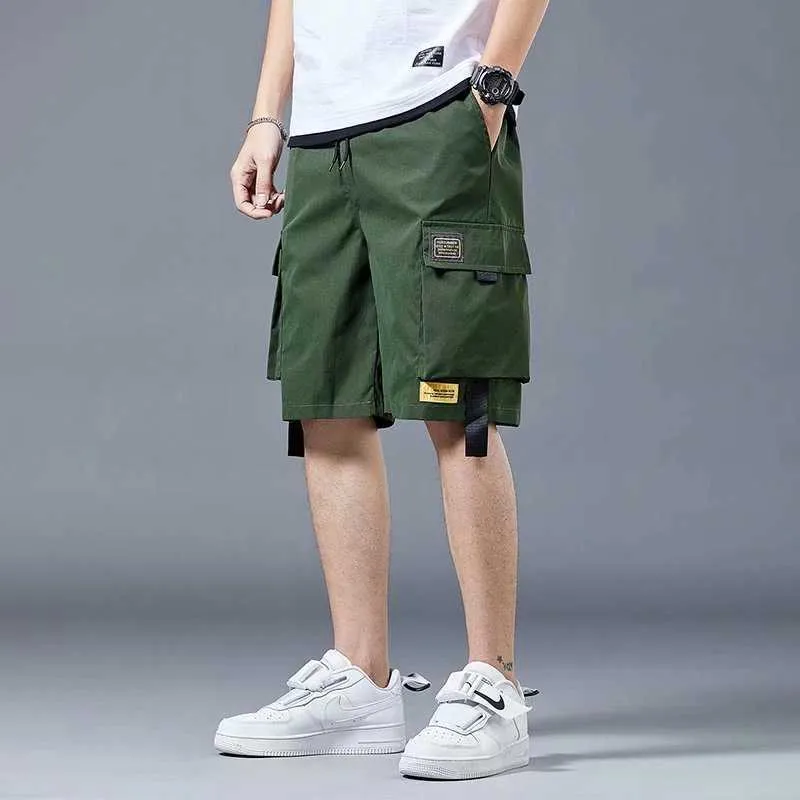 Summer Casual Shorts Men Pockets Black Cargo Pants for Male Fashion Daily Sport Streetwear Techwear Army Beach 210714