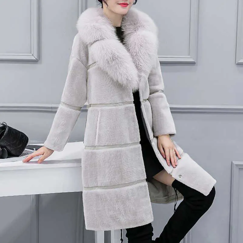 Luxe hiver fausse fourrure manteau femmes épais à manches longues veste mode femmes fausse fourrure col survêtement femmes chaud fausse fourrure manteau 210817