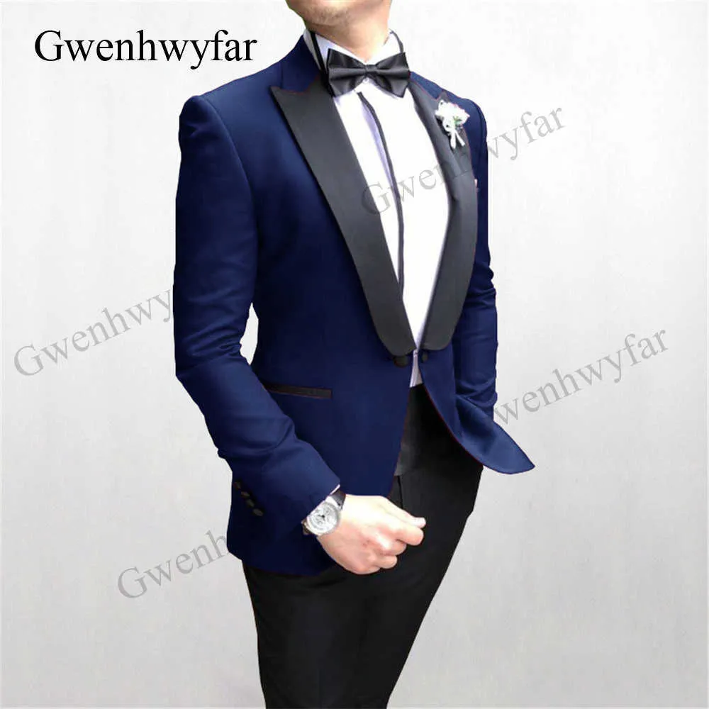 Gwenhwyfar 2020 elfenben blazer svarta byxor uppsättningar för manlig anpassad knappad design brudgum män passar bröllopsfest Bästa slitage tuxedos x0909