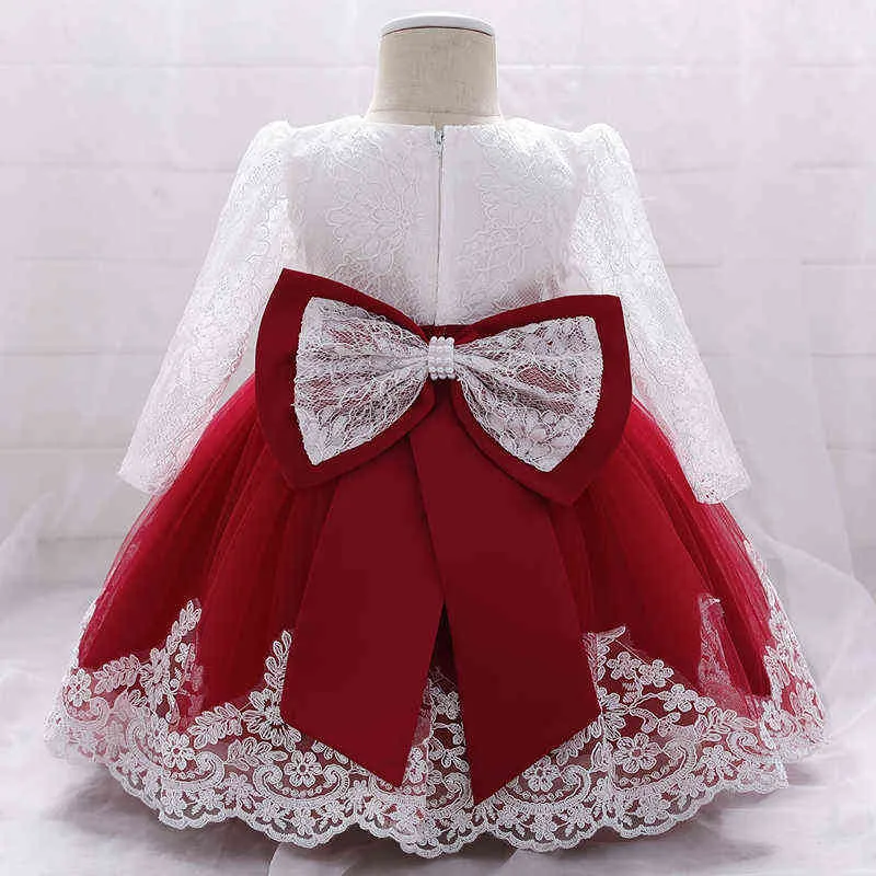 2021 Long Sleeve Baby Girl Dress 2 1st Birthday Dress For Girl Christening Clothing Lace Party Wedding Princess Dresses G1129