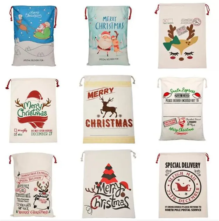 Décorations de Noël Sacs-cadeaux de Noël Sac en toile de coton 39 Styles Santa Sack Cordon BagZC