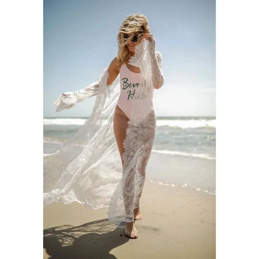 Tuniki na plażę Długa Koronkowa Sukienka Plażowa Kobiety Swim Cover Up Plus Size Haya de Praia Robe Plage Kaftan # Q516 210420