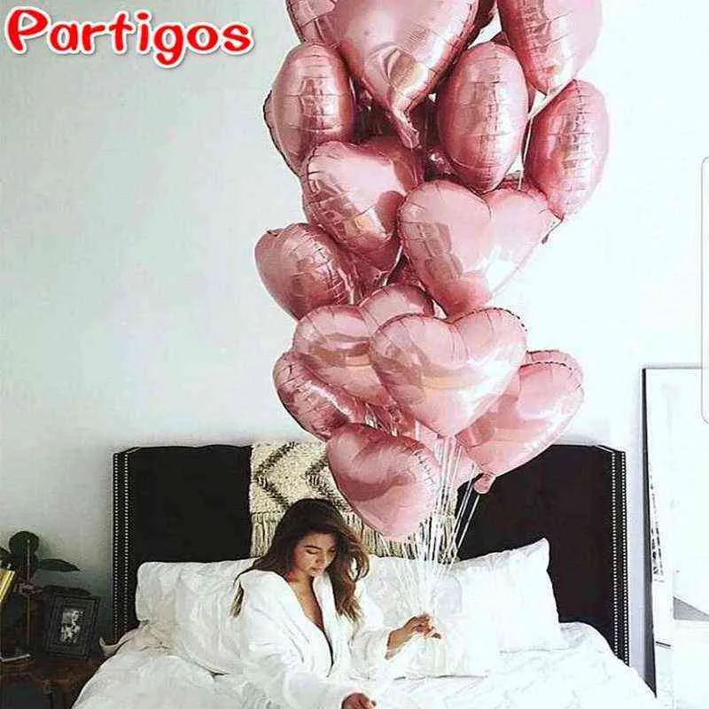 18 pouces Rose Or Rouge Rose Amour Feuille Coeur Hélium Ballons De Mariage Fête D'anniversaire Ballons Saint Valentin Globos Fournitures 211216