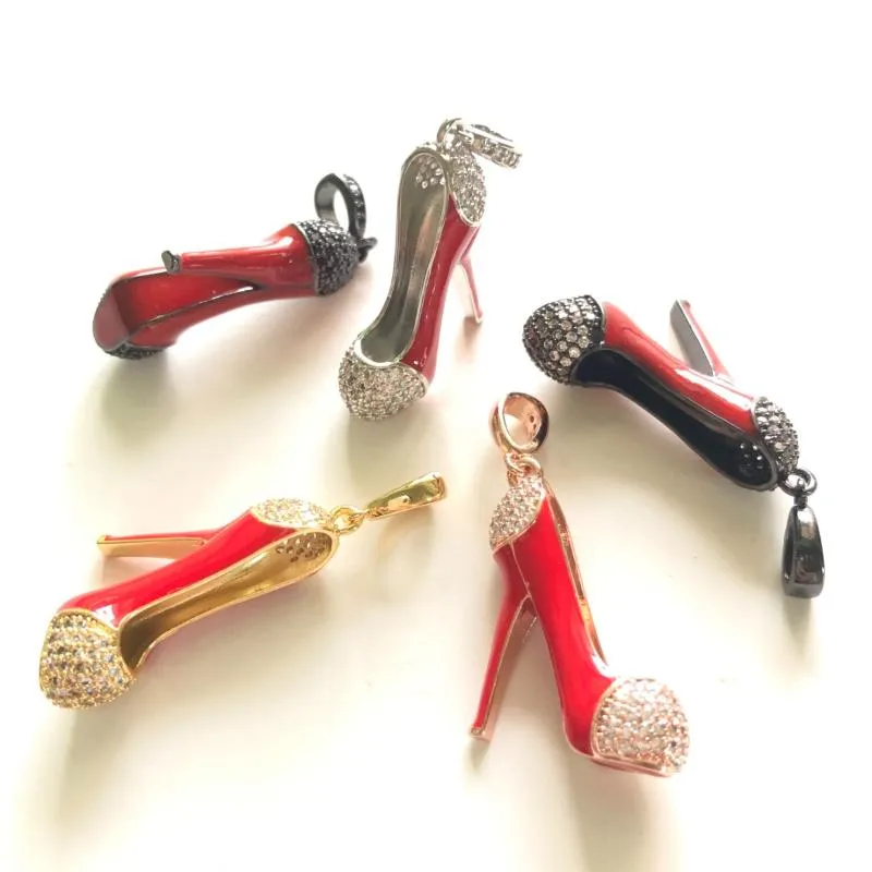 Charms 3D Red High High Choes for Women Bracelet Bracelet Ожерелье для кубических велосипедных ювелирных аксессуаров из циркония Whole302a