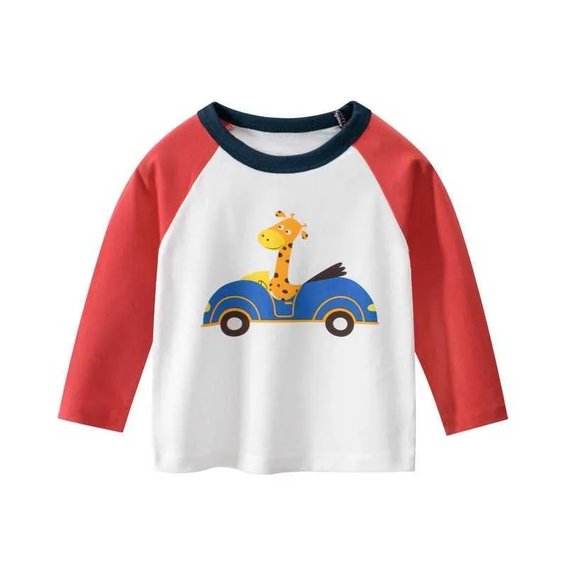 Arrivée automne et printemps bébé enfant en bas âge garçon dessin animé voiture impression à manches longues t-shirt enfants enfants vêtements 210528